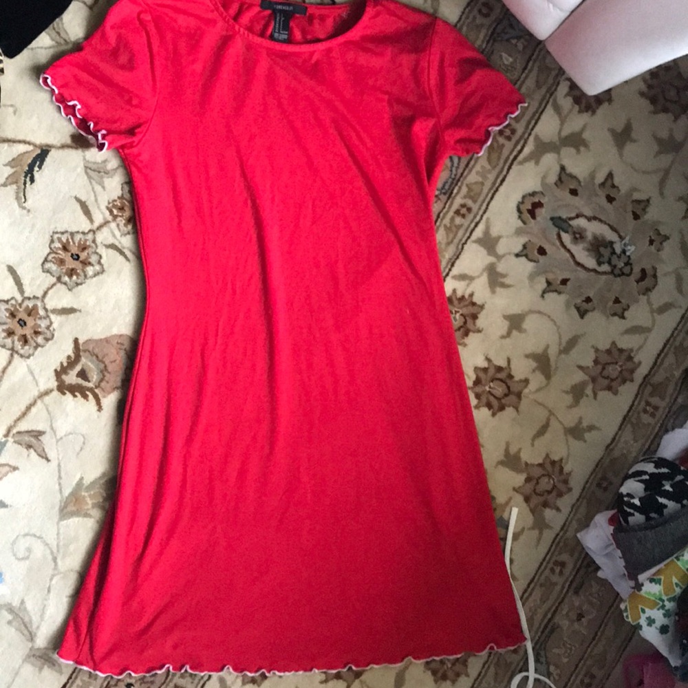 Red short sleeved dress with ruffled detailing